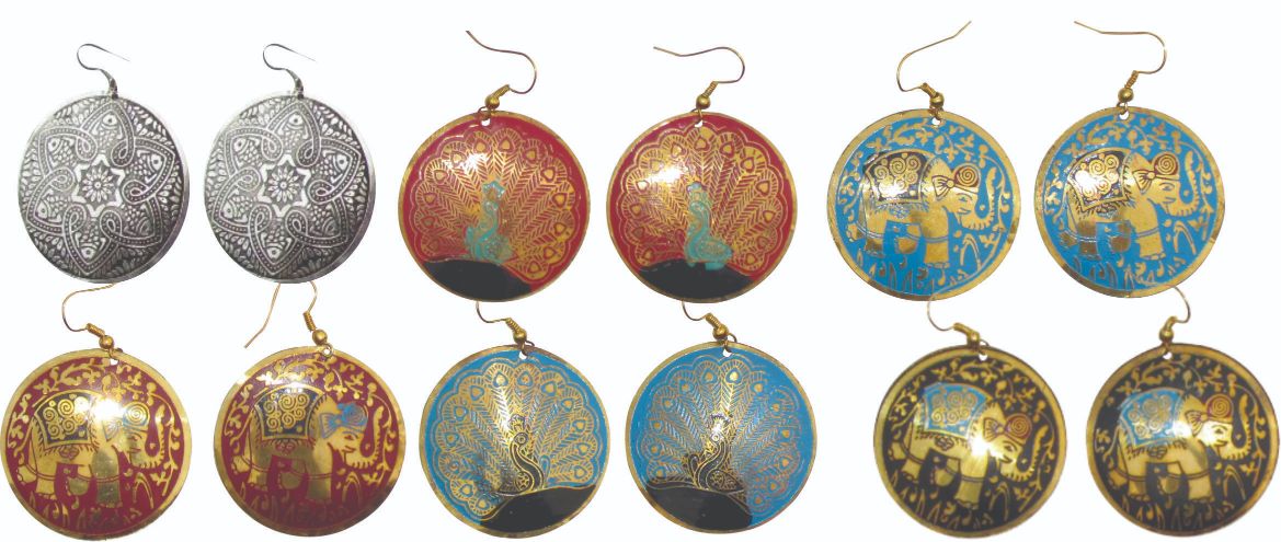 Med Engraved Brass Earrings