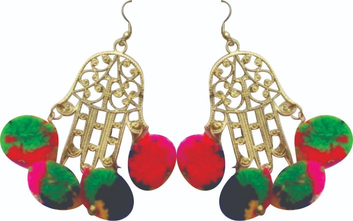 Hand of Fatima Pom Pom Earrings