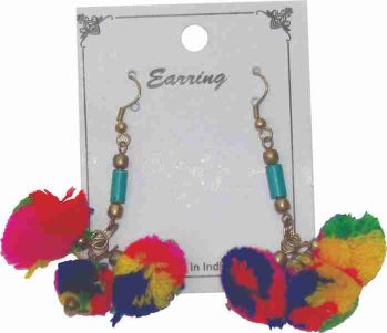 3 Pom Pom Dangle Earrings