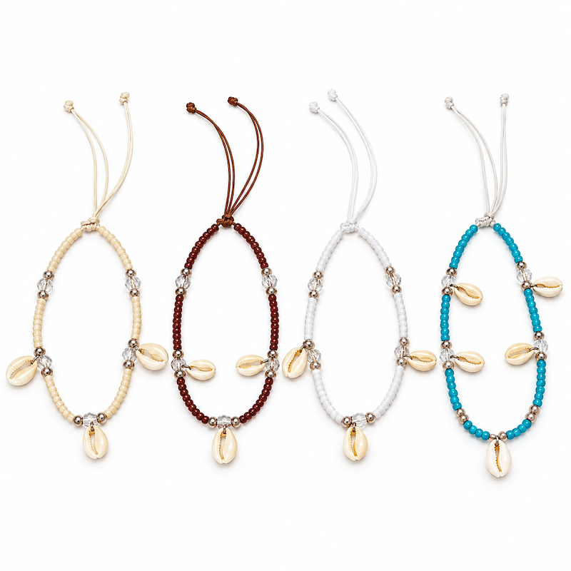 Bundles of 10 Beaded Anklet with Cowrie Shells Assorted 