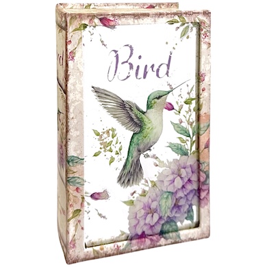 Large Mirror Lid Book Box with Green Bird Design