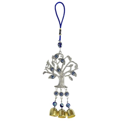 Packet of 12 Tree Evil Eye Metal Hanging with Bells