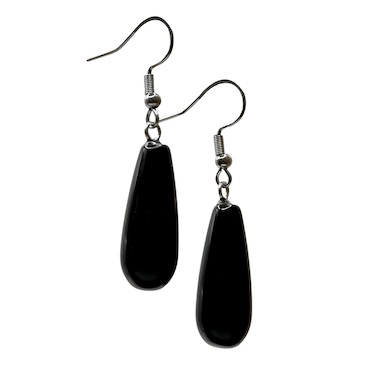 Black Agate Long Teardrop Surgical Steel Earrings
