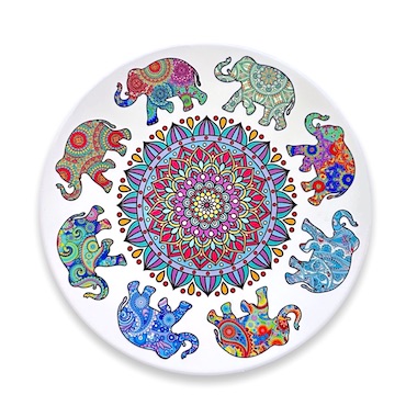 Ceramic Trivet Mandala with Patterned Elephants