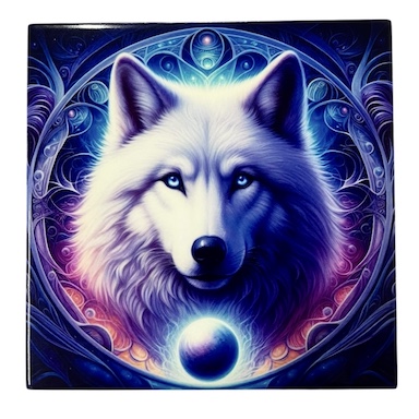 Blue Wolf Ceramic Trivet