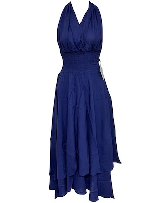 Shirred Halter Neck Rayon Dress