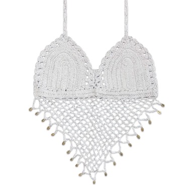 Crochet Midriff Tie-Up Top with Shells