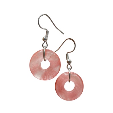 Cherry Quartz Donut Surgical Steel Earrings Manmade