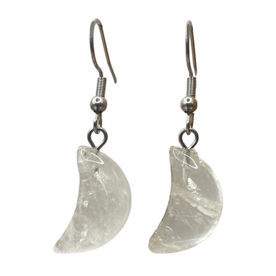 White Quartz Crescent Moon Surgical Steel Earrings
