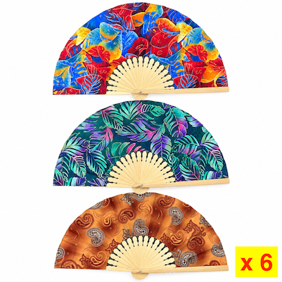 Packet of 6 XXXL Batik Fabric Fans 39cm