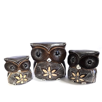 Painted Wooden Owls Set of 3