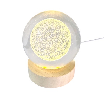 3D Flower of Life Crystal Ball Glass Lamp