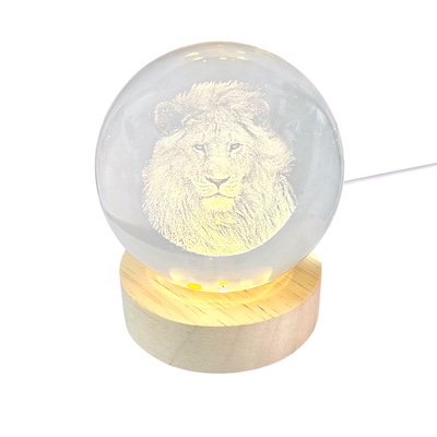 3D Lion Crystal Ball Glass Lamp