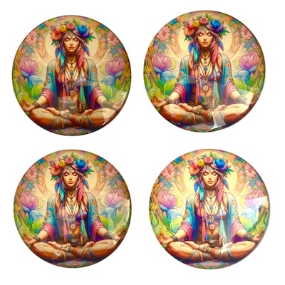 4 x 6cm Meditating Lady Glass Fridge Magnets