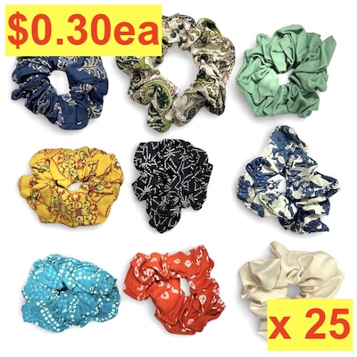 Packet of 25 Small Printed Scrunchies Assorted