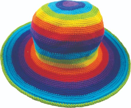 Cotton crochet hat rainbow wide rim
