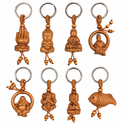 Carved Wooden Key Ring with Beaded Tassels Assorted