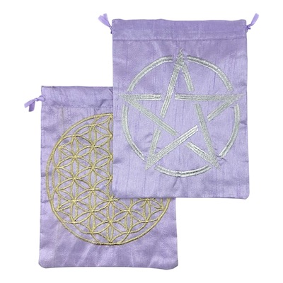 Lilac Tarot Pouches with Assorted Wiccan Symbols
