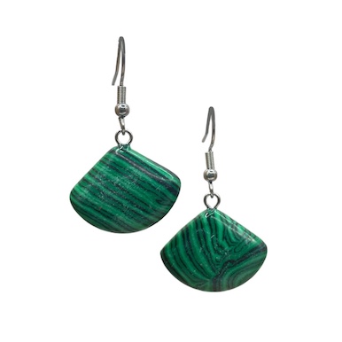 Malachite Fan Surgical Steel Earrings