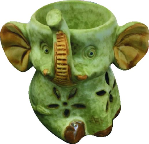 Ceramic baby elephant green oil burner,large
