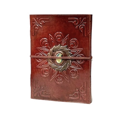 5x7inch Embossed Leather Tie-Up Diary with Gemstone