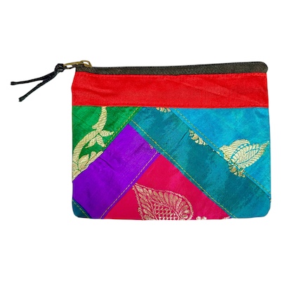 5 x 4 Inch Antique Sari Zip Purse