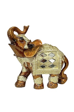 Resin Elephant Brown/Gold with Inlaid Mirrors