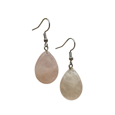 Rose Quartz Teardrop Surgical Steel Earrings