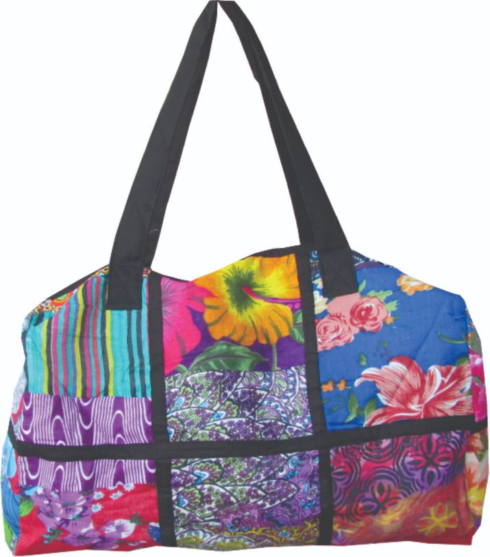Patchwork cotton print overnight bag