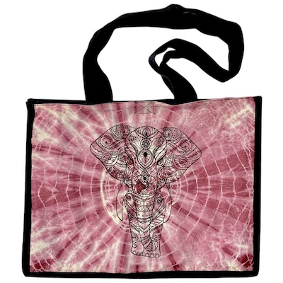 12 x 16 Inch Tie-Dye Elephant Screenprint Tote Bag