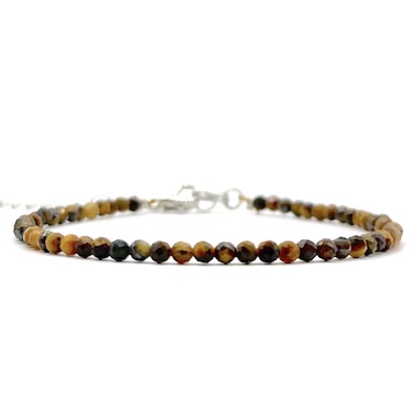 3mm Tiger Eye Faceted Bead Bracelet with Adjustable Chain