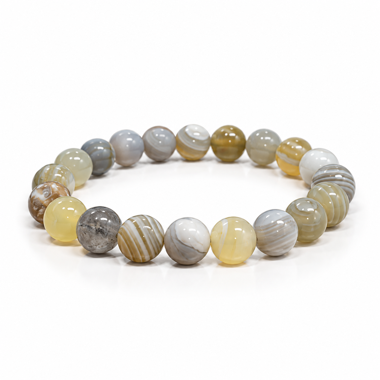 10mm Yellow Botswana Agate Beaded Bracelet