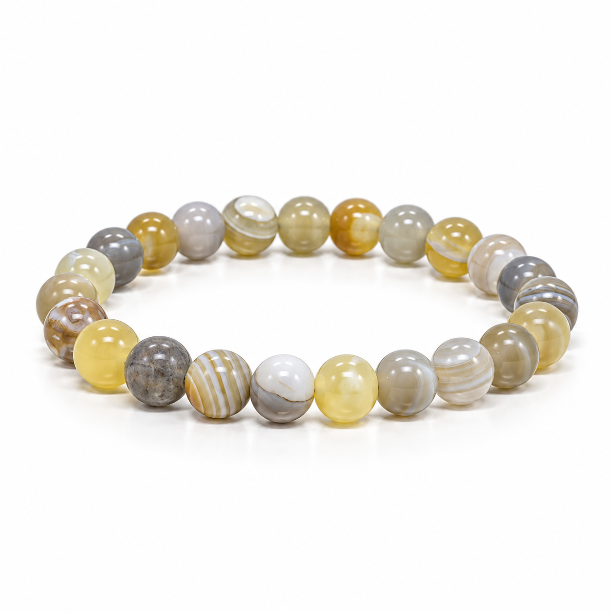 8mm Yellow Botswana Agate Beaded Bracelet