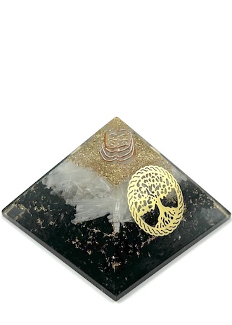 Black Tourmaline & Selenite Orgonite Pyramid 7.5cm
