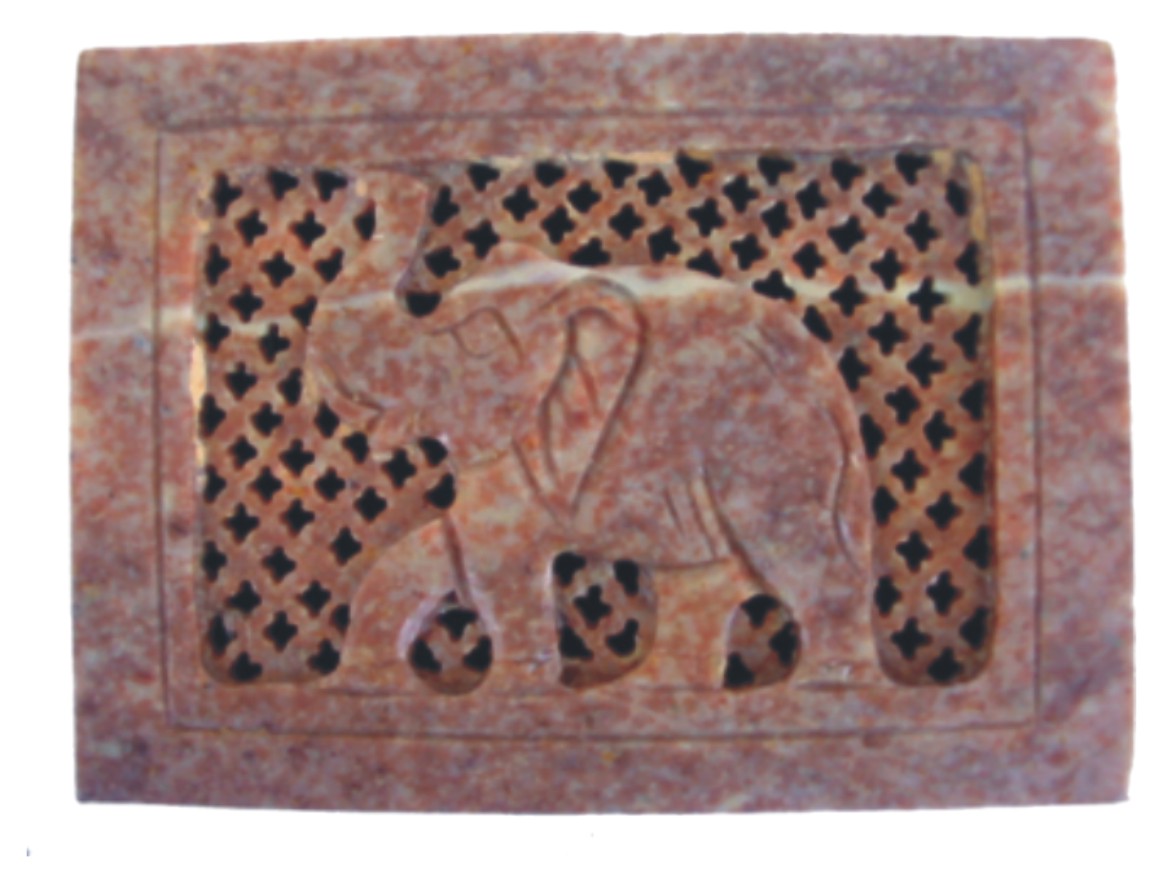 3 x 4 lattice elephant carved box  hinged