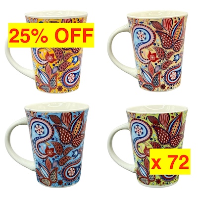 72 x Paisley Ceramic Mug (Carton Deal)