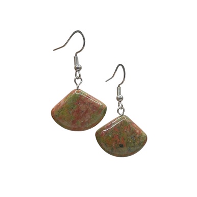Unakite Fan Surgical Steel Earrings