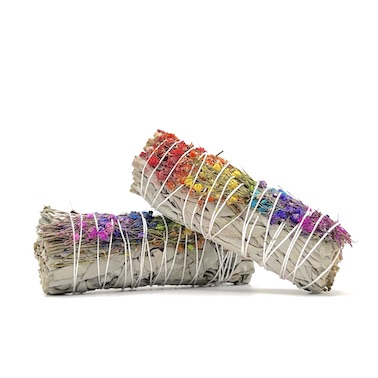 10cm White Sage with Flower Cloud Seven Chakra Smudge Stick