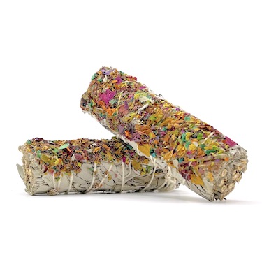 10cm White Sage with Crushed Rose Petals Smudge Stick