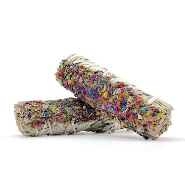 10cm White Sage with Cloud Flower Confetti Smudge Stick